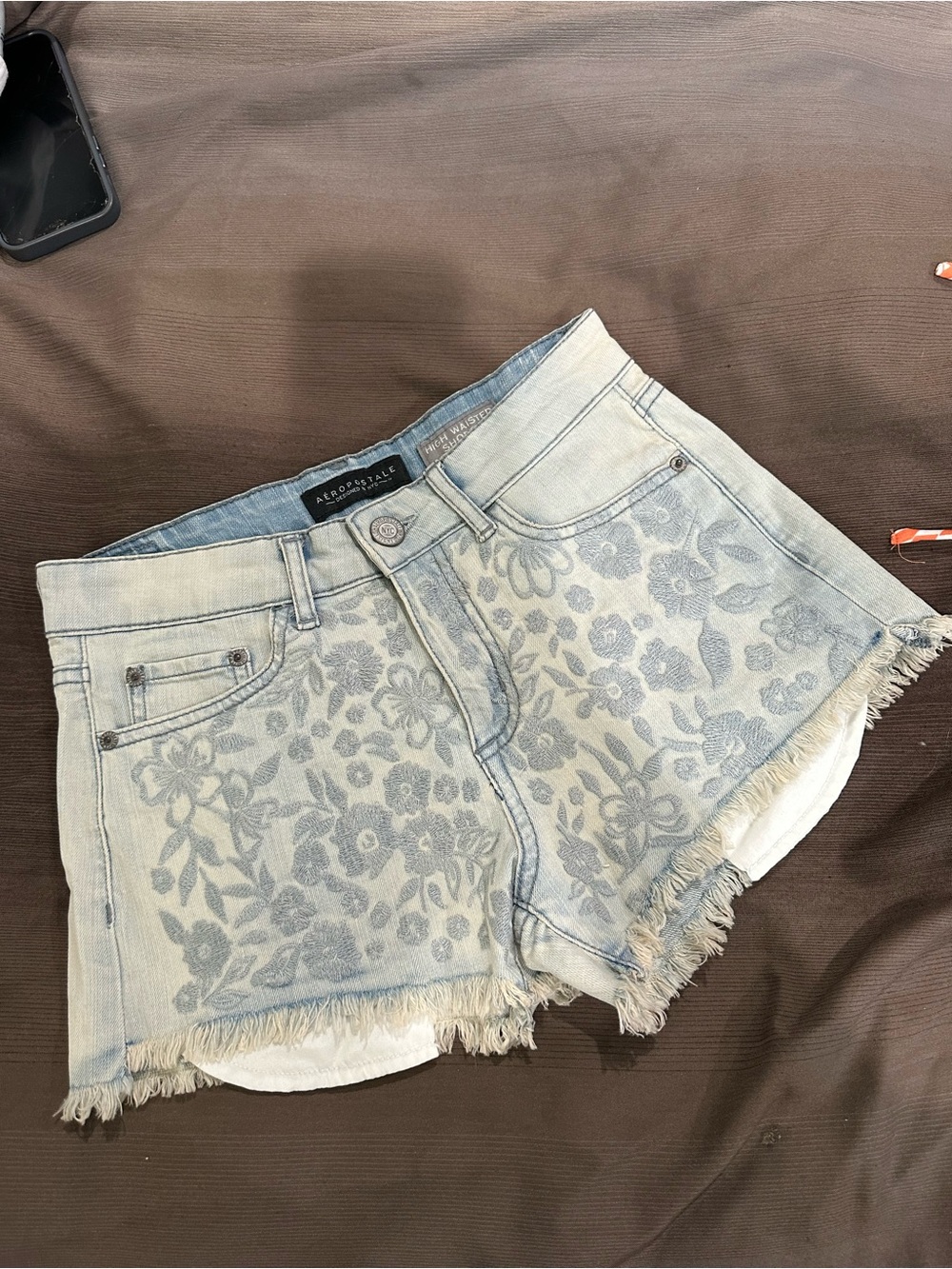 Aeropostale Faded Light Blue Floral Denim Cutoff Shorts